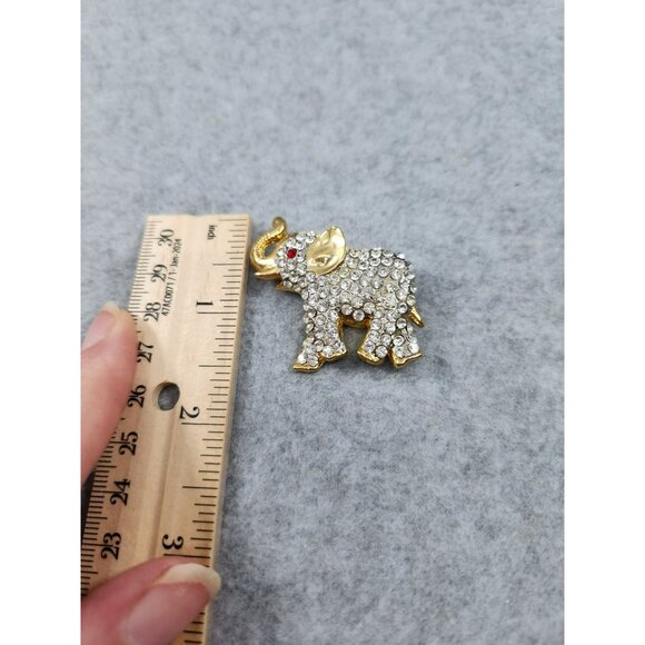 Vintage Gold-Tone Elephant Brooch Pin With Rhinestones & Red Eye Accent - Picture 4 of 4